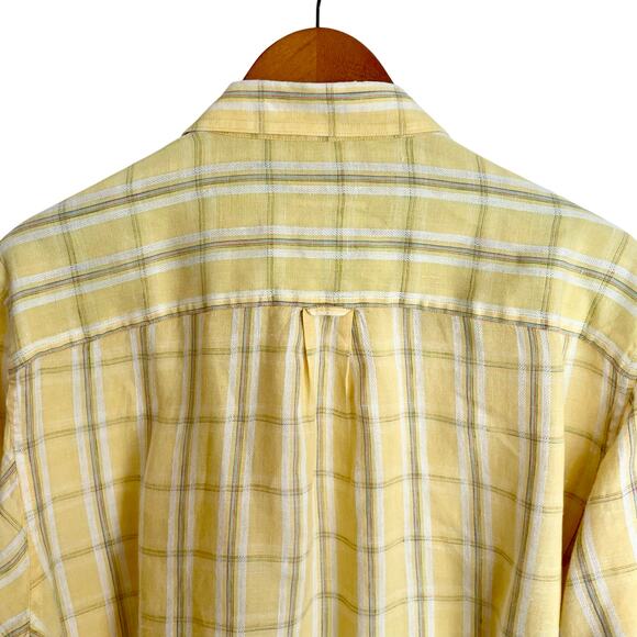Indigo Palms Denim Company 100% Linen Yellow Plaid Button Down Shirt Mens LG - Picture 4 of 11